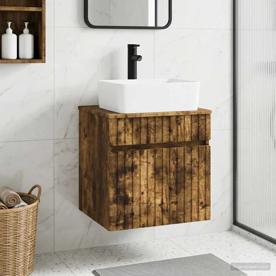 Meuble de lavabo mural Chêne fumé 49 x 41 x 63 cm