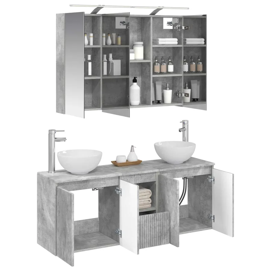 Ensemble d'armoire de salle de bain 4 pcs Gris béton - 3