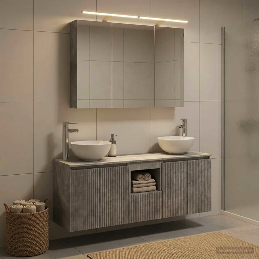 Ensemble d'armoire de salle de bain 4 pcs Gris béton - 4