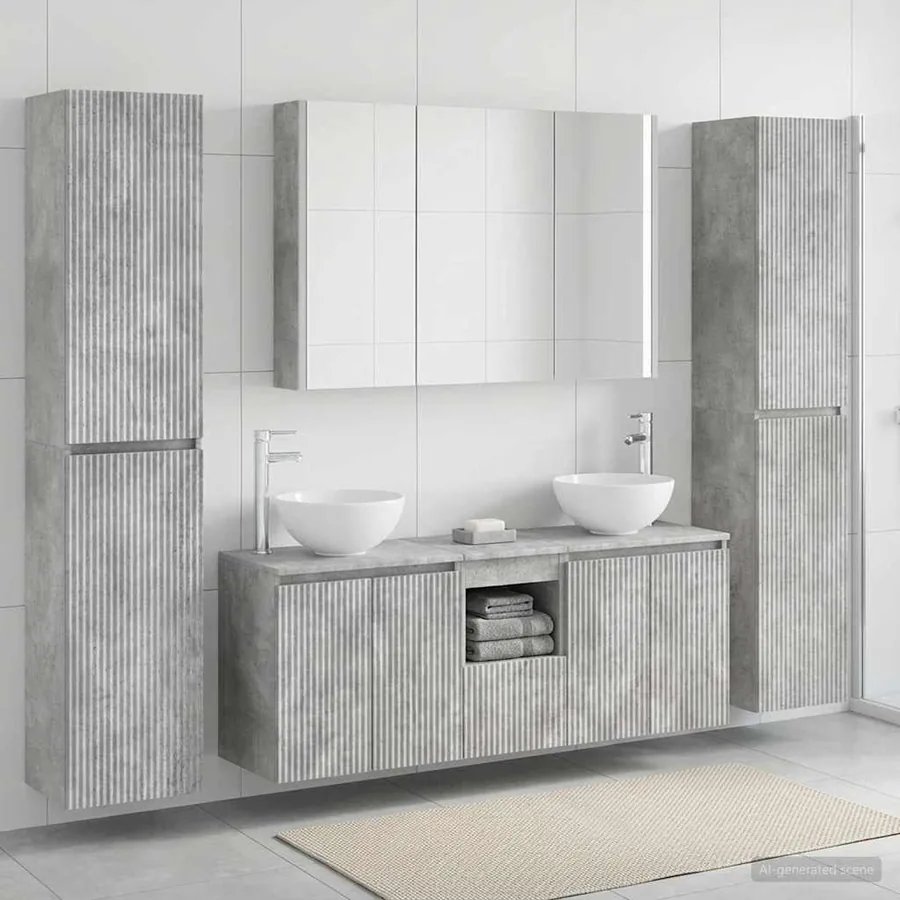 Ensemble de mobilier de salle de bain 6 pcs Gris béton