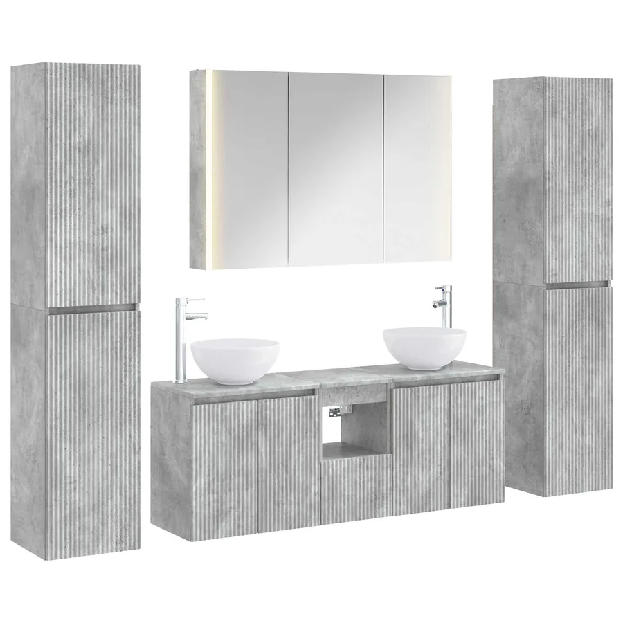 Ensemble de mobilier de salle de bain 6 pcs Gris béton - 2