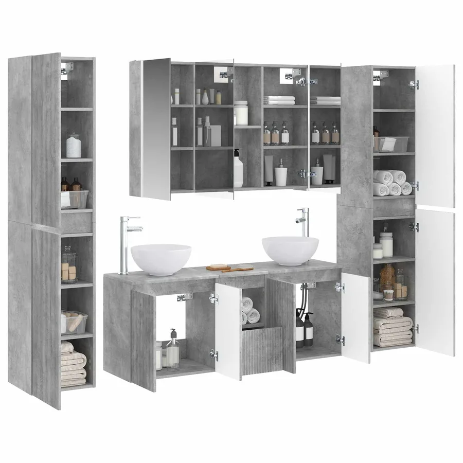 Ensemble de mobilier de salle de bain 6 pcs Gris béton - 3