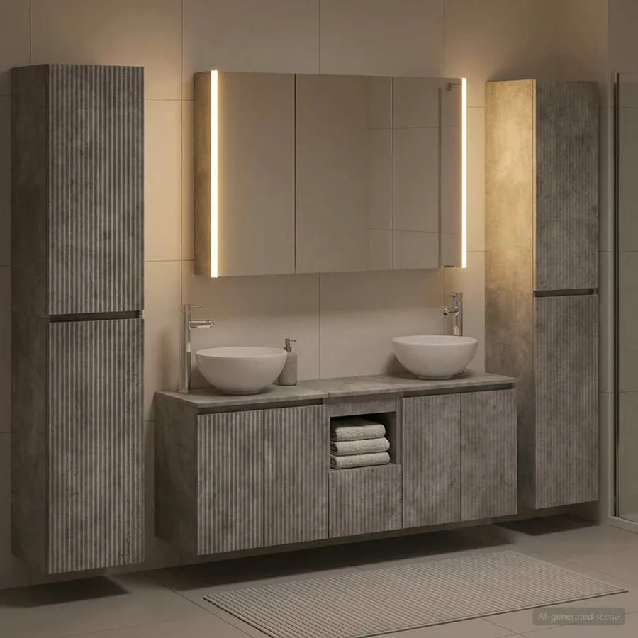 Ensemble de mobilier de salle de bain 6 pcs Gris béton - 4