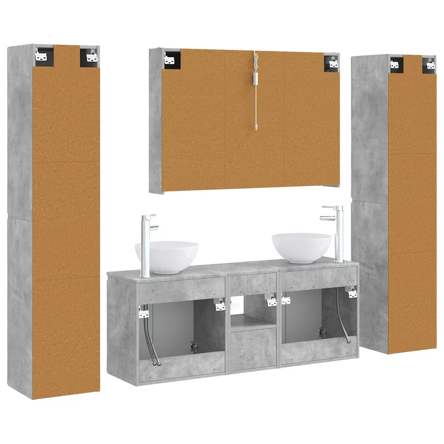 Ensemble de mobilier de salle de bain 6 pcs Gris béton - 9