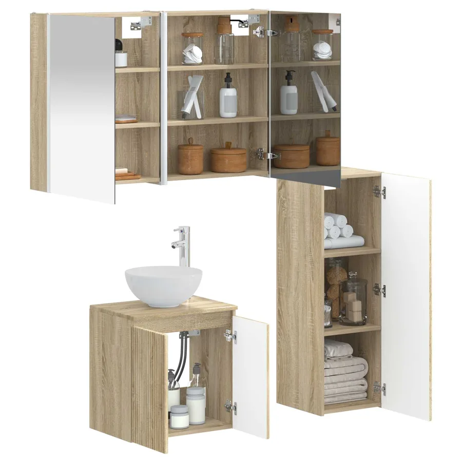Ensemble de mobilier de salle de bain 4 pcs Chêne Sonoma - 3