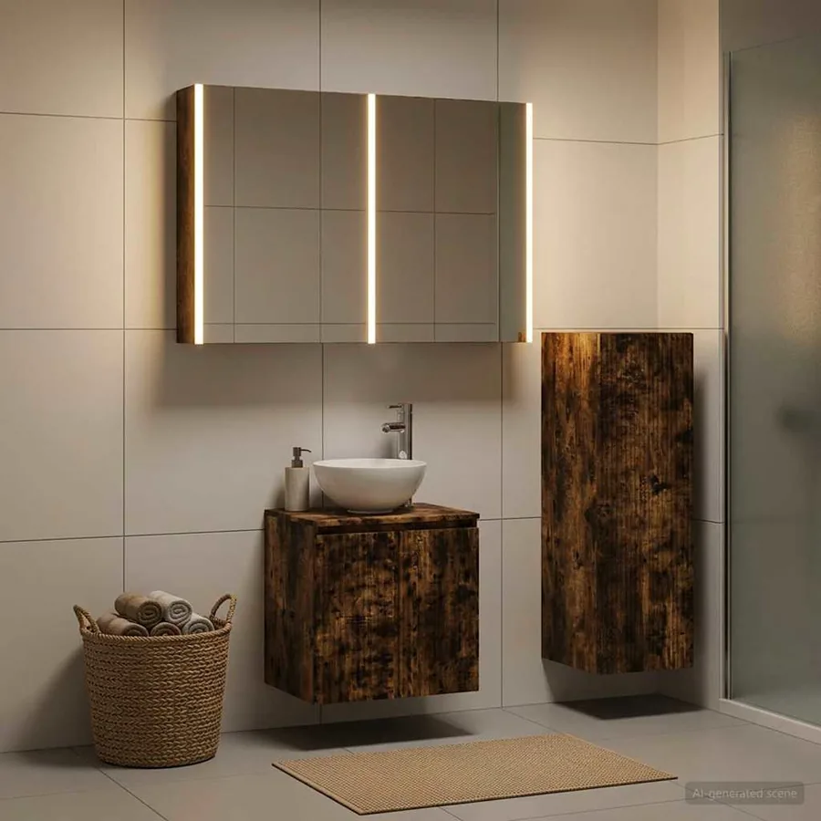 Ensemble de mobilier de salle de bain 4 pcs Chêne fumé