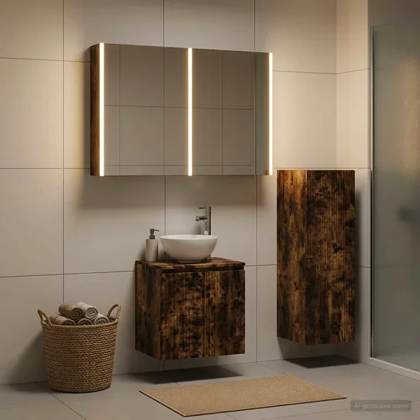 Ensemble de mobilier de salle de bain 4 pcs Chêne fumé