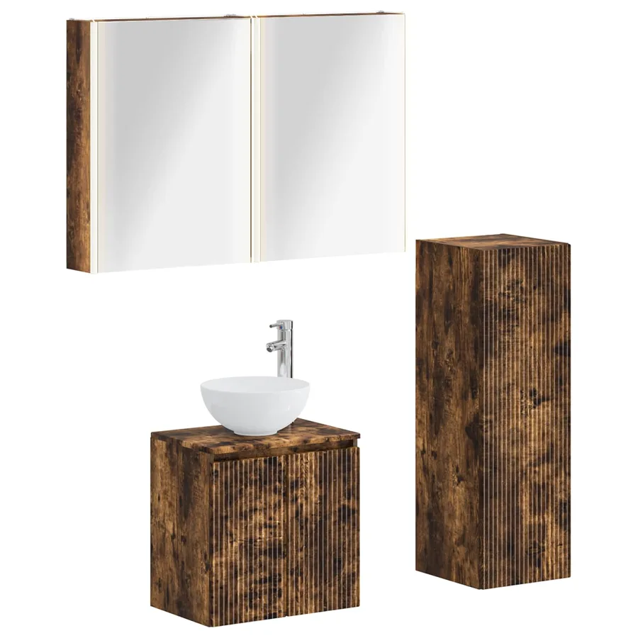 Ensemble de mobilier de salle de bain 4 pcs Chêne fumé - 2
