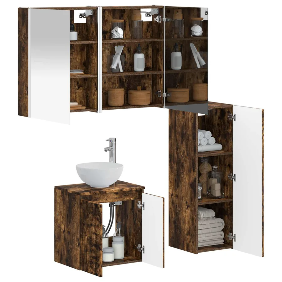 Ensemble de mobilier de salle de bain 4 pcs Chêne fumé - 3