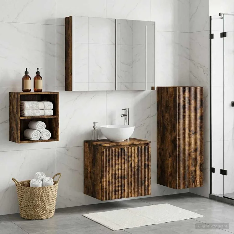 Ensemble de mobilier de salle de bain 4 pcs Chêne fumé - 4
