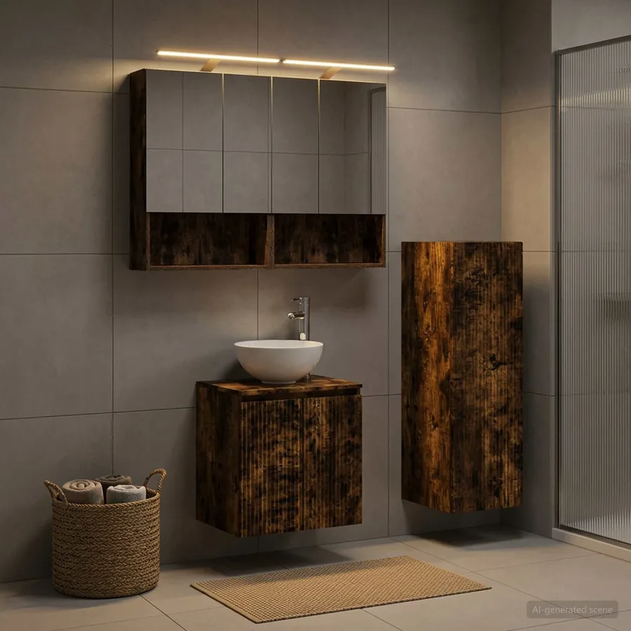 Ensemble de mobilier de salle de bain 4 pcs Chêne fumé