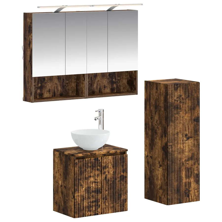 Ensemble de mobilier de salle de bain 4 pcs Chêne fumé - 2