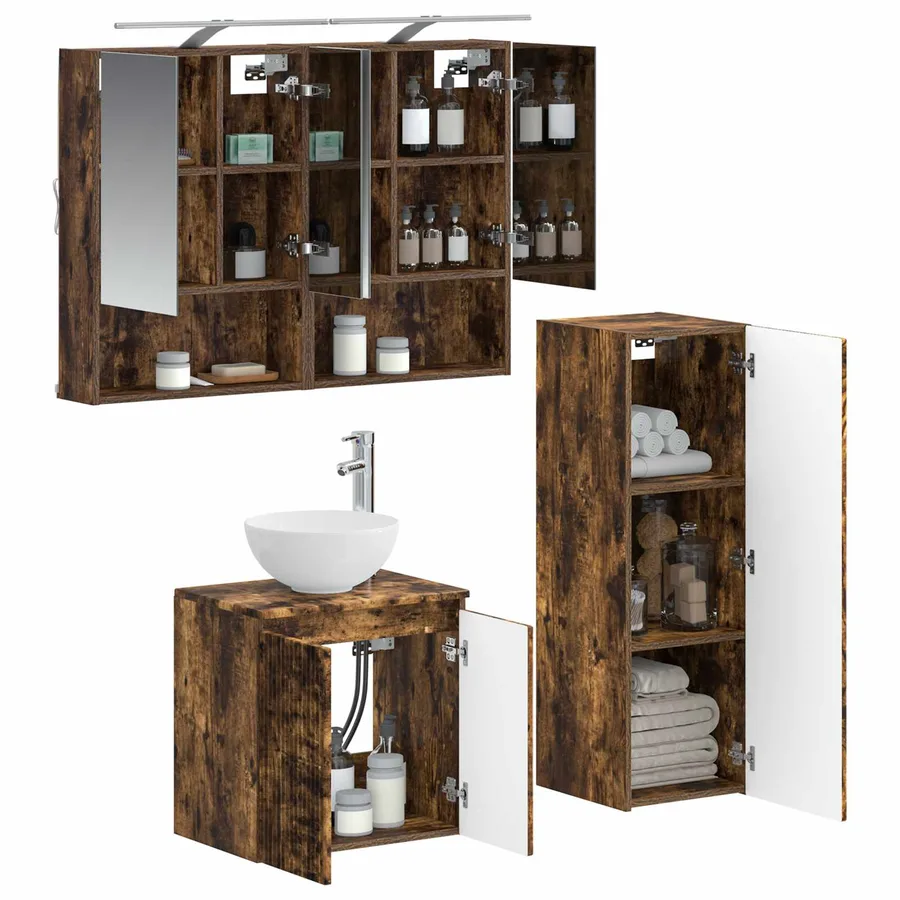 Ensemble de mobilier de salle de bain 4 pcs Chêne fumé - 3