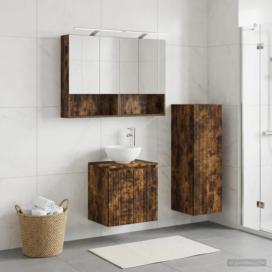 Ensemble de mobilier de salle de bain 4 pcs Chêne fumé - 4