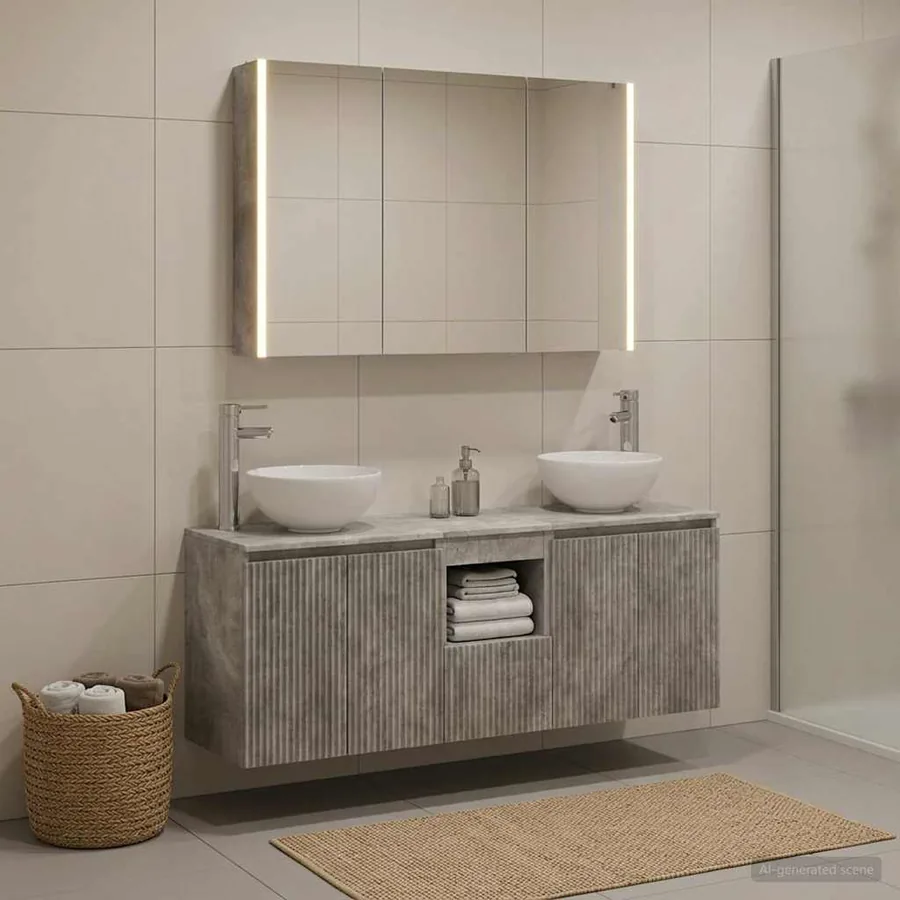 Ensemble d'armoire de salle de bain 4 pcs Gris béton