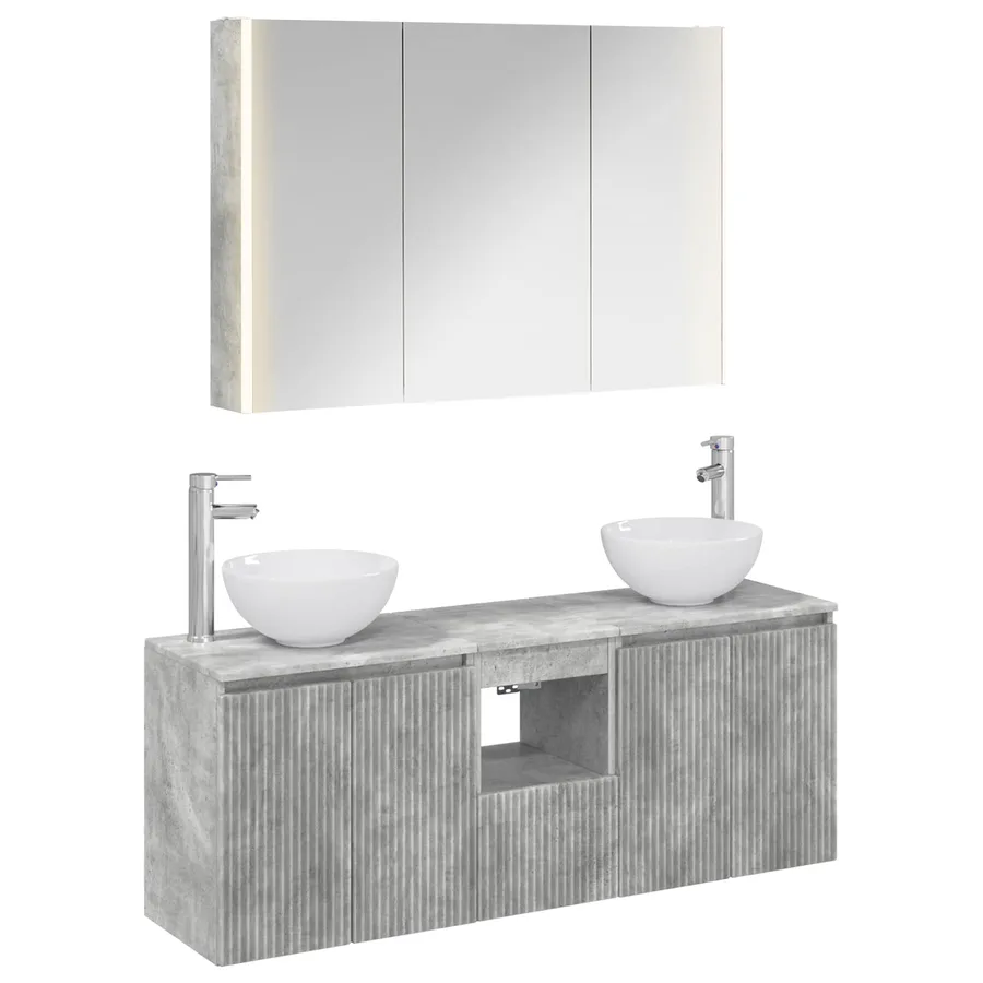 Ensemble d'armoire de salle de bain 4 pcs Gris béton - 2