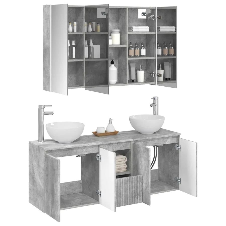 Ensemble d'armoire de salle de bain 4 pcs Gris béton - 3