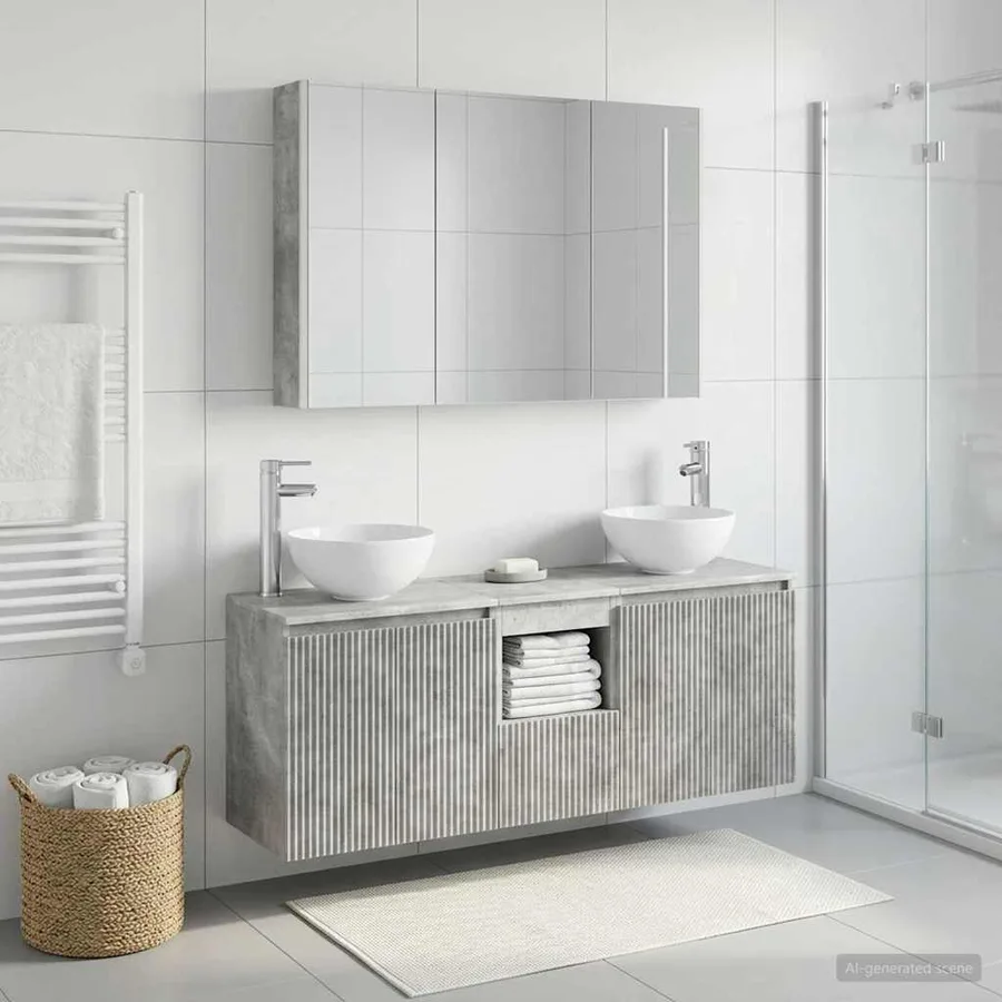 Ensemble d'armoire de salle de bain 4 pcs Gris béton - 4