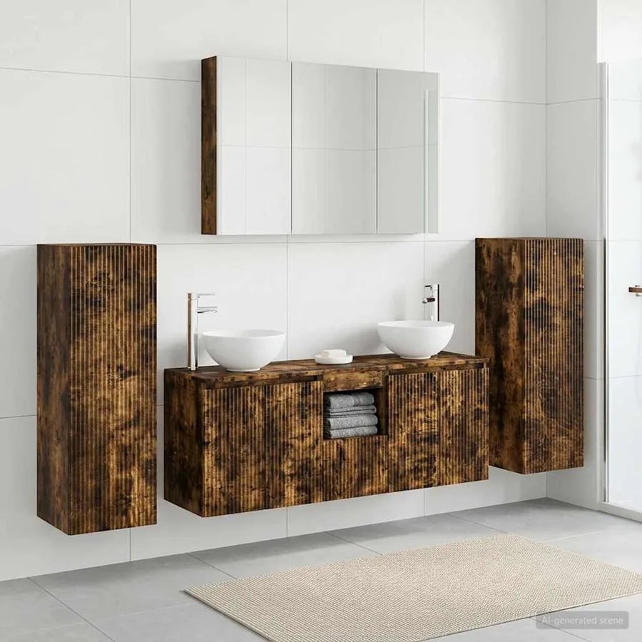 Ensemble de mobilier de salle de bain 6 pcs Chêne fumé