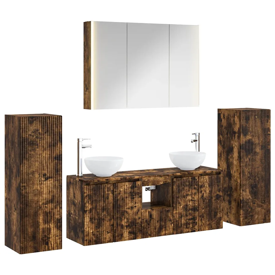 Ensemble de mobilier de salle de bain 6 pcs Chêne fumé - 2