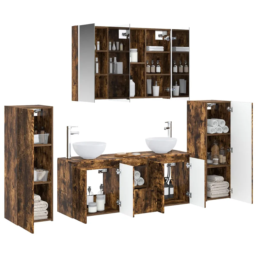 Ensemble de mobilier de salle de bain 6 pcs Chêne fumé - 3