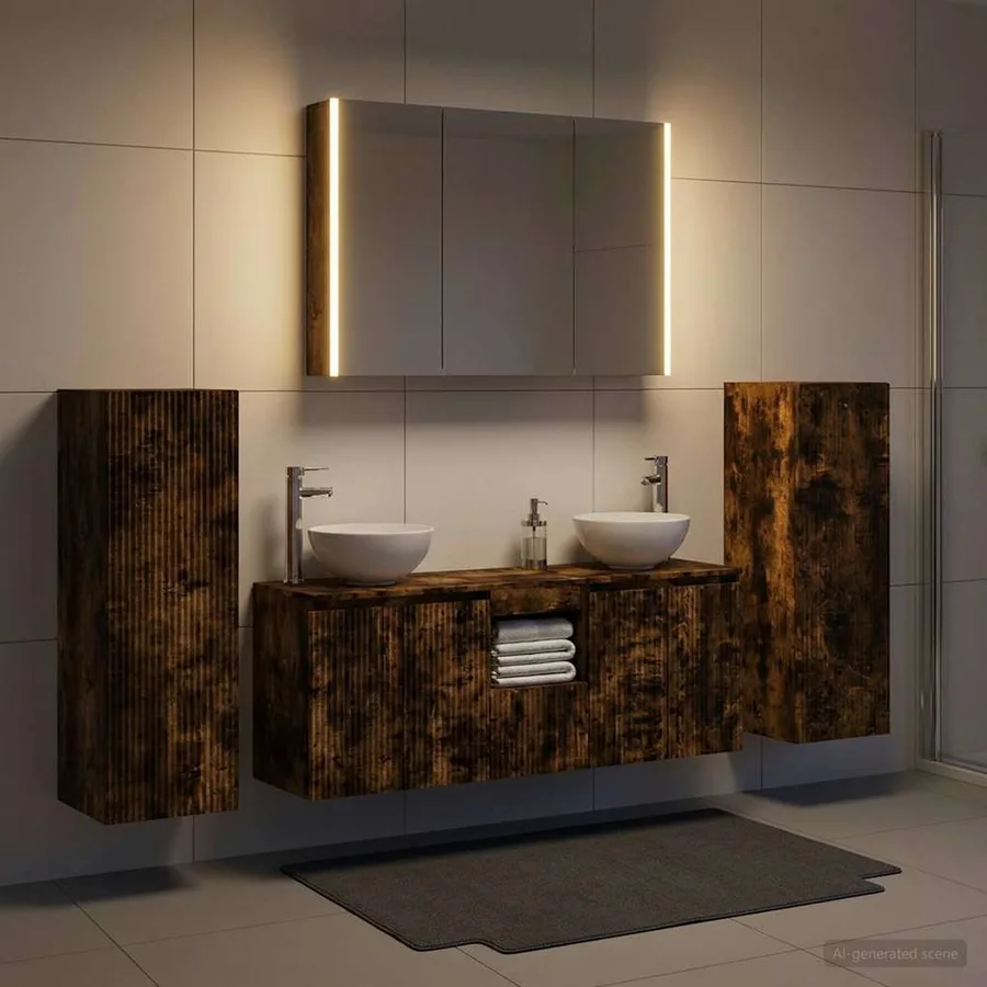 Ensemble de mobilier de salle de bain 6 pcs Chêne fumé - 4
