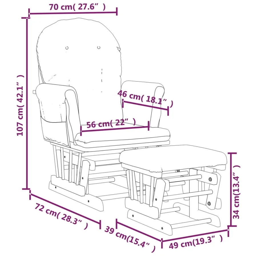 Chaise berçante avec repose-pied Rose clair Tissu - 12