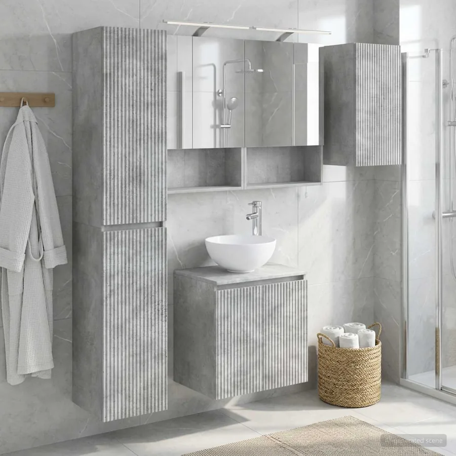 Ensemble d'armoire de salle de bain 5 pcs Gris béton
