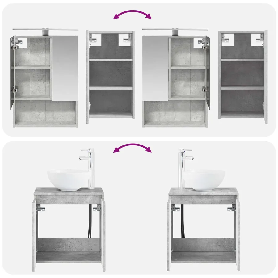 Ensemble d'armoire de salle de bain 5 pcs Gris béton - 14