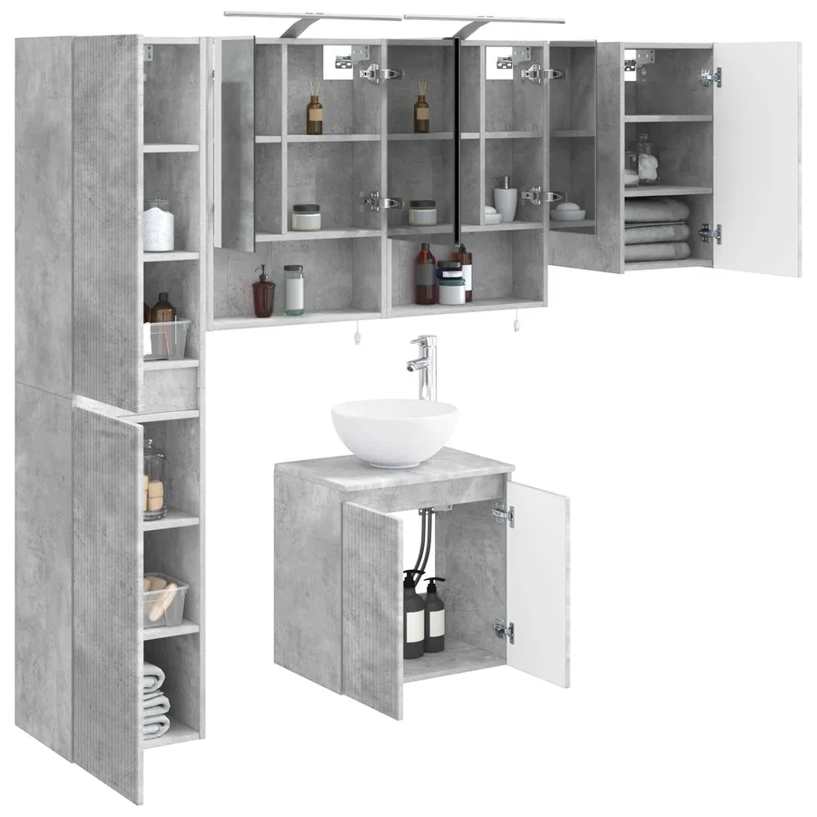 Ensemble d'armoire de salle de bain 5 pcs Gris béton - 3