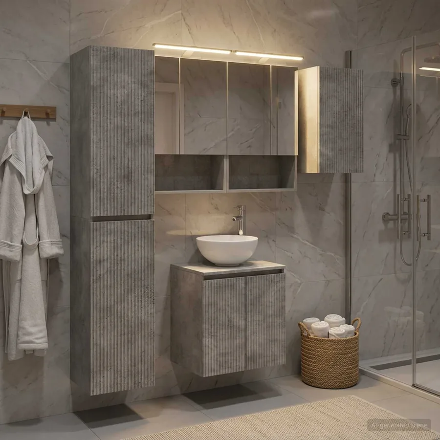 Ensemble d'armoire de salle de bain 5 pcs Gris béton - 4