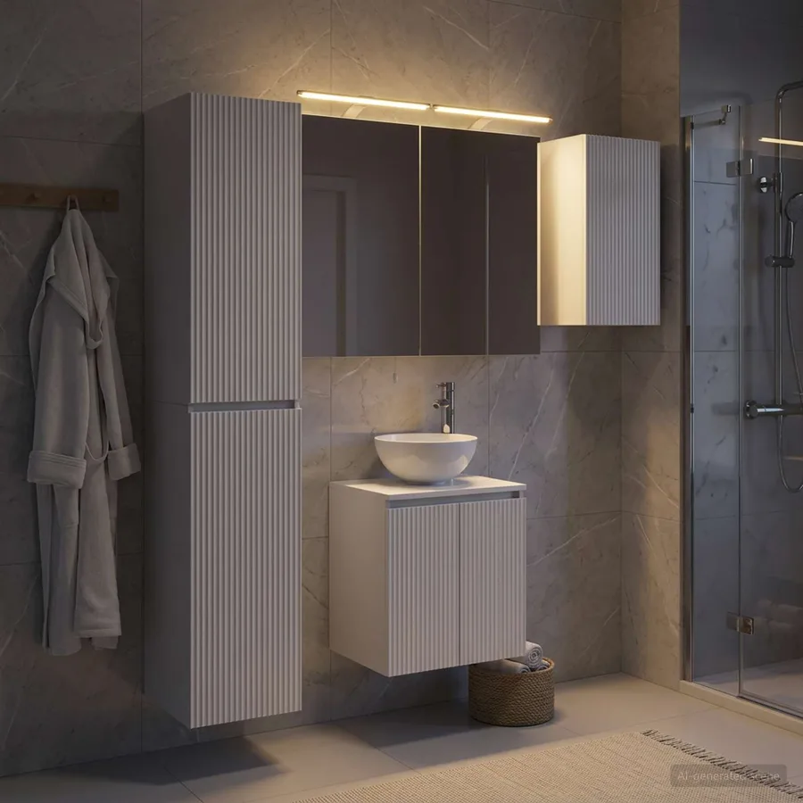 Ensemble d'armoire de salle de bain 5 pcs Blanc - 4