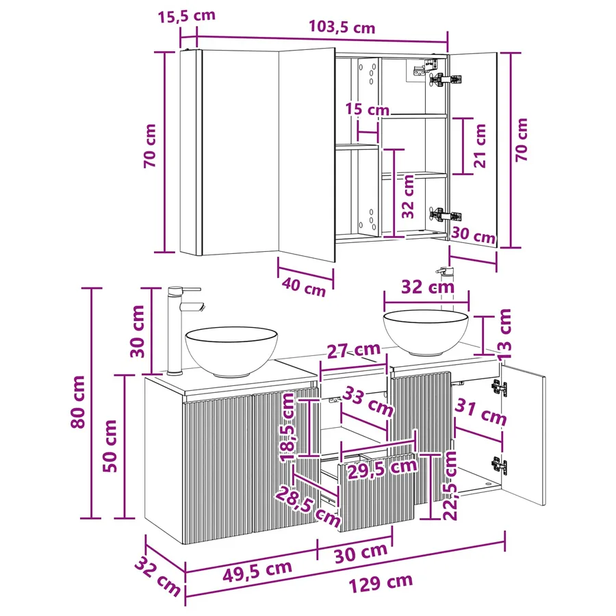Ensemble d'armoire de salle de bain 4 pc Chêne artisanal - 15