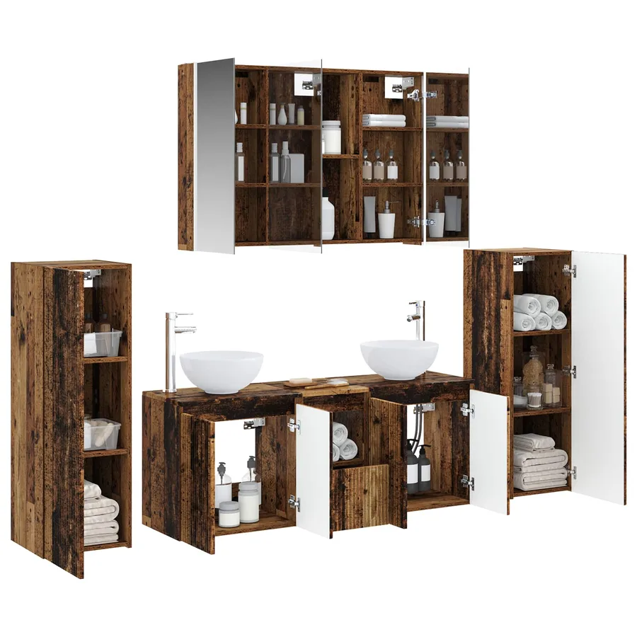 Ensemble de mobilier de salle de bain 6 pcs Bois ancien - 3