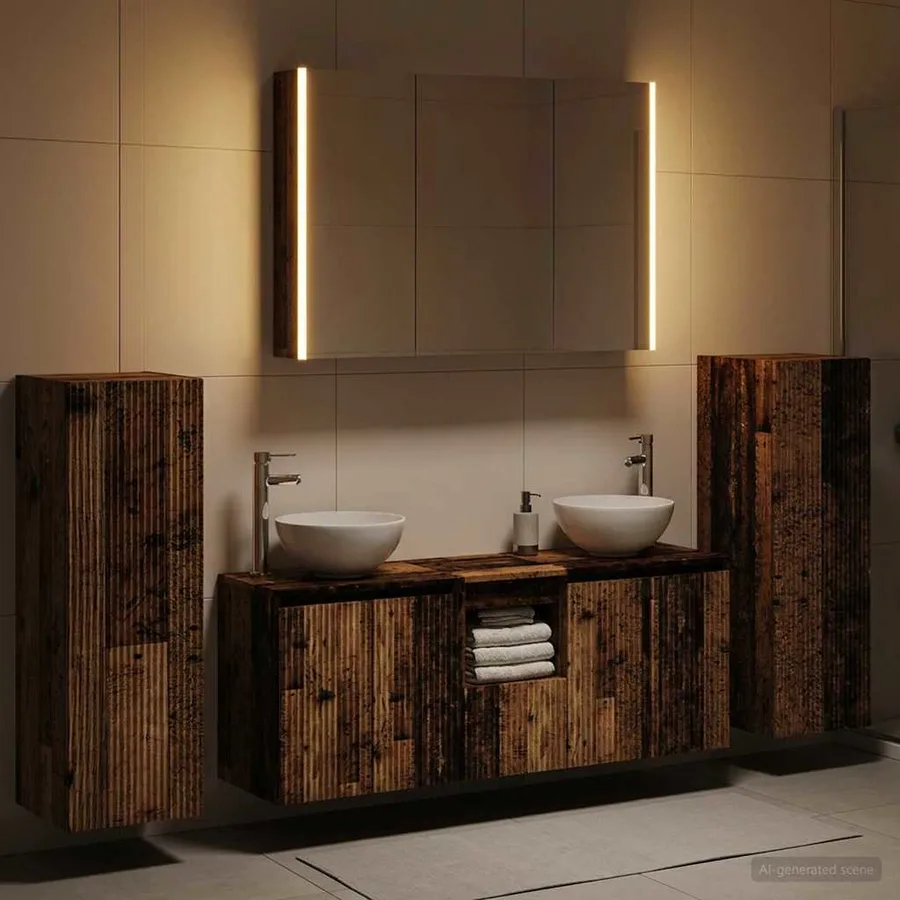 Ensemble de mobilier de salle de bain 6 pcs Bois ancien - 4