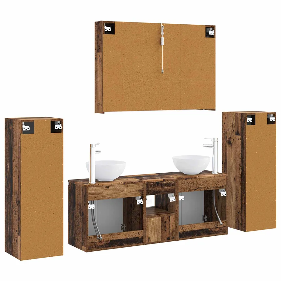 Ensemble de mobilier de salle de bain 6 pcs Bois ancien - 9