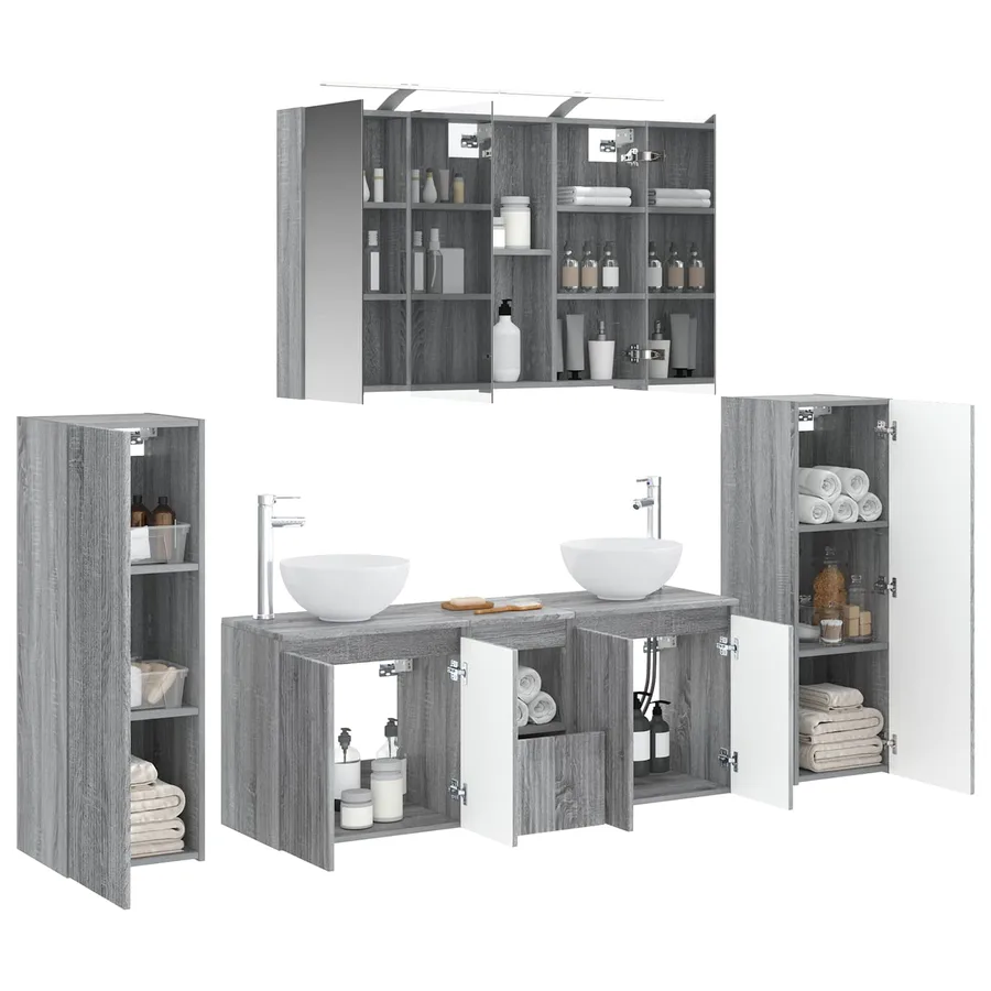 Ensemble de mobilier de salle de bain 6 pcs Sonoma gris - 3