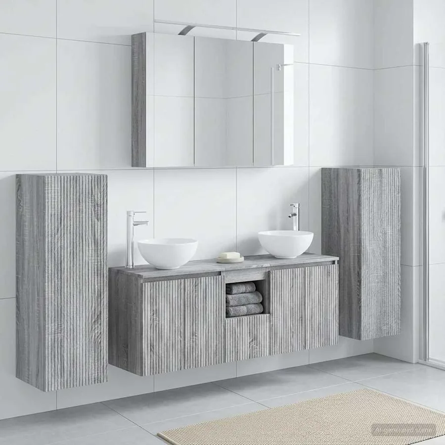 Ensemble de mobilier de salle de bain 6 pcs Sonoma gris - 4