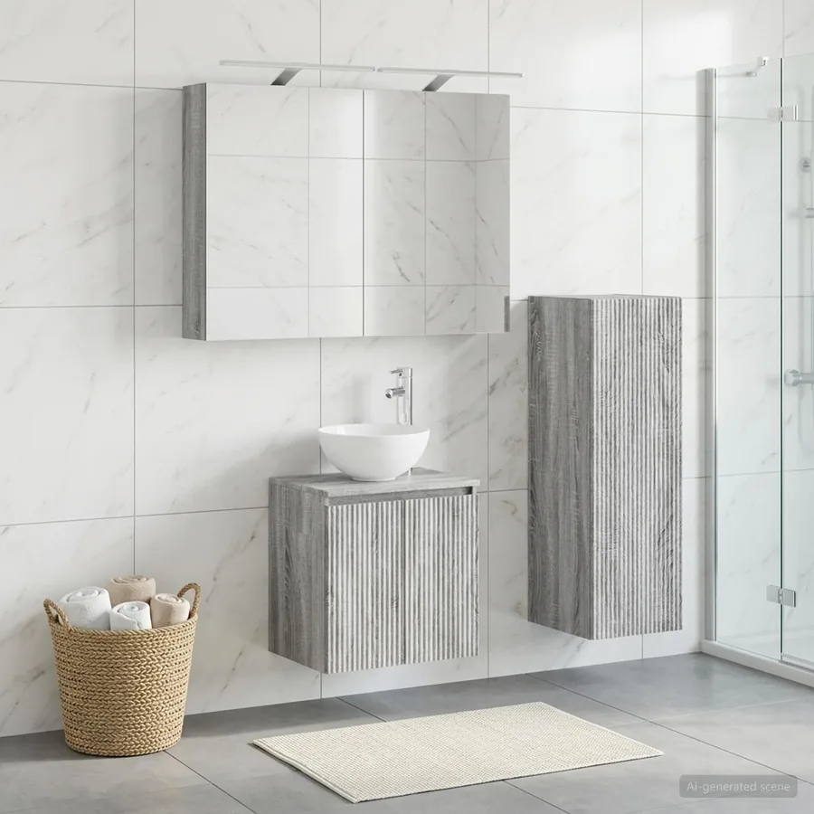Ensemble de mobilier de salle de bain 4 pcs Sonoma gris