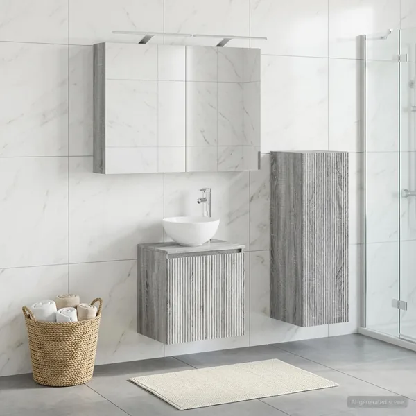 Ensemble de mobilier de salle de bain 4 pcs Sonoma gris