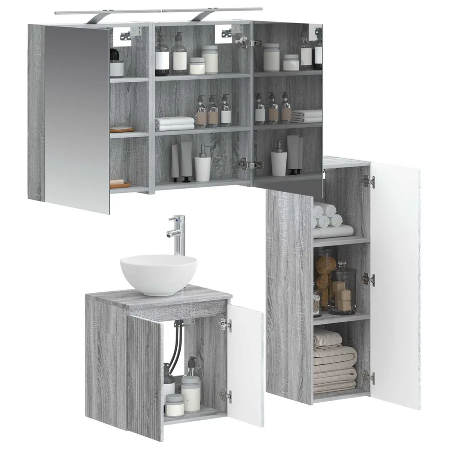 Ensemble de mobilier de salle de bain 4 pcs Sonoma gris - 3