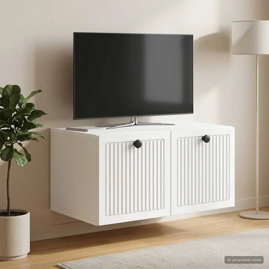 Meuble TV mural Blanc 59,5 x 41 x 30 cm Bois d'ingénierie - 4