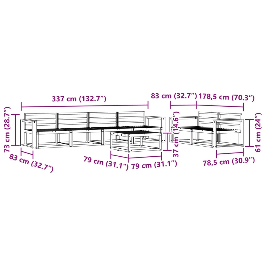 Ensemble de canapés d'extérieur 7 pcs Naturel - 8