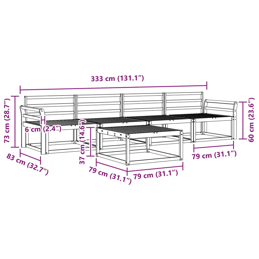 Ensemble de canapés d'extérieur 5 pcs Naturel - 9