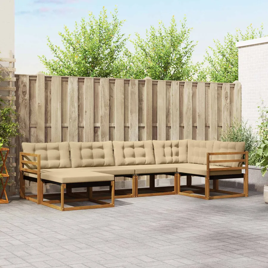 Ensemble de canapés d'extérieur 6 pcs Naturel et Beige