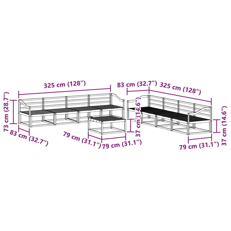 Ensemble de canapés d'extérieur 9 pcs Naturel - 8