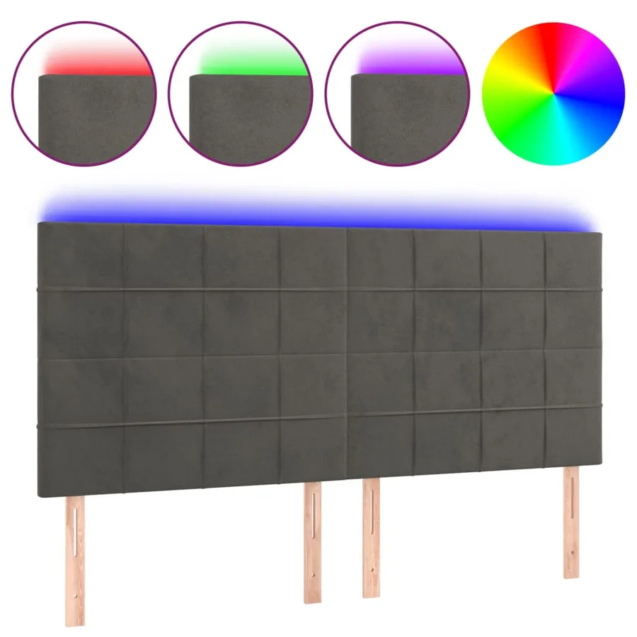 Tête de lit à LED Gris foncé 200x5x118/128 cm Velours - 2