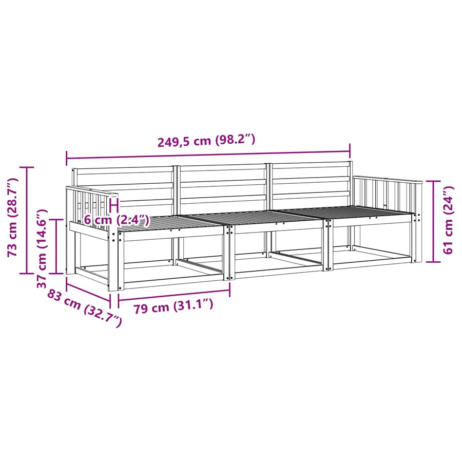 Ensemble de canapés d'extérieur 3 pcs Naturel - 6