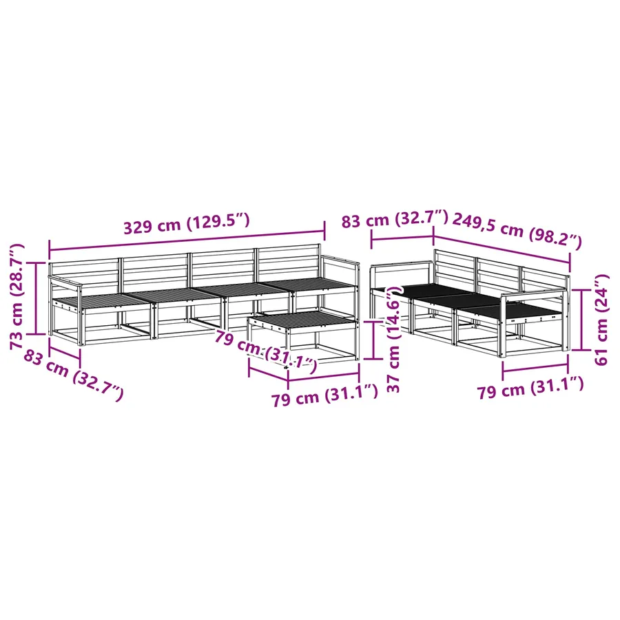 Ensemble de canapés d'extérieur 8 pcs Naturel - 8