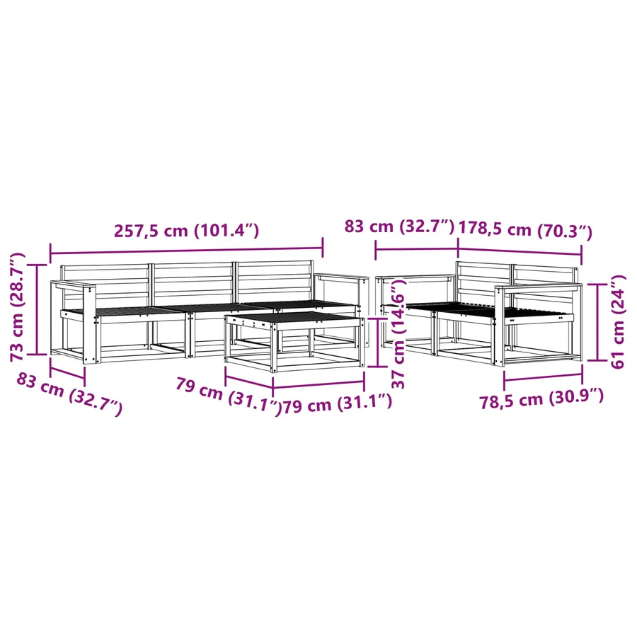 Ensemble de canapés d'extérieur 6 pcs Naturel - 8